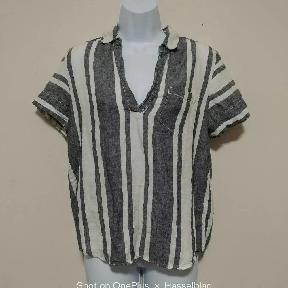 J. Crew Size XXS Striped Linen Button Top Shirt